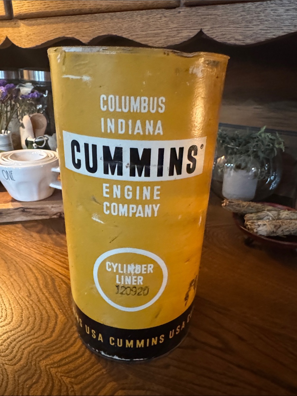 VTG Mid Century Cummins Diesel Cylinder Liner Can Shipping Container Collectible